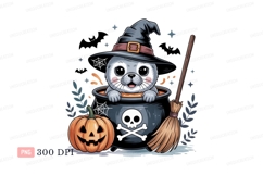 Cute seal witch cauldron pumpkin image Product Image 1