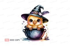 Cute chick wearing witch hat in cauldron halloween Product Image 1
