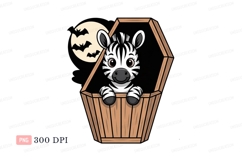 Cute zebra in coffin with bats and moon halloween Product Image 1