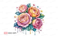 Pink yellow roses dripping paint orange green Product Image 1