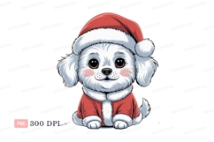 Fluffy white dog wearing santa costume puppy christmas Product Image 1