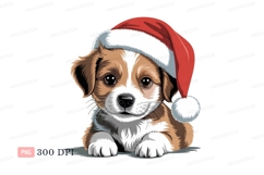 Adorable puppy wearing Santa hat christmas Product Image 1