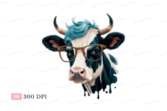 Blue haired cow wearing glasses animal Product Image 1