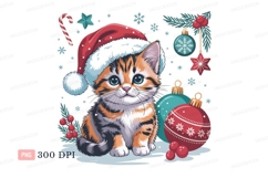 Festive kitten wearing santa hat christmas ornaments Product Image 1