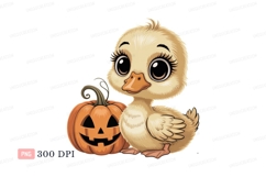 Cute duckling with jack o lantern orange pumpkin Product Image 1