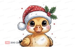 Fluffy duckling wearing christmas hat holly berries Product Image 1