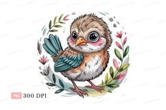 Adorable fluffy bird with big blue eyes pink orange Product Image 1