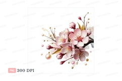 Pink cherry blossoms with golden accents white Product Image 1