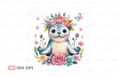 Adorable seal with floral crown animal cute Product Image 1
