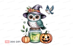 Owl witch potion pumpkins bird image Product Image 1