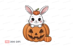 White bunny in jack o lantern rabbit halloween Product Image 1