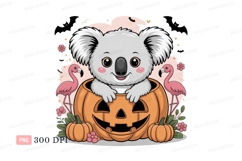 Cute koala in pumpkin with flamingos halloween pink Product Image 1