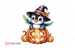 Penguin witch on pumpkin halloween Product Image 1