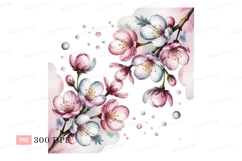 Pink blue cherry blossoms watercolor image Product Image 1