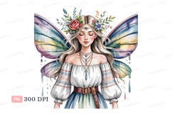 Blonde fairy woman floral crown wings image Product Image 1