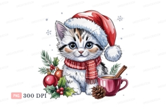 Festive kitten wearing santa hat and scarf christmas Product Image 1