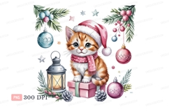 Orange kitten wearing santa hat and scarf christmas Product Image 1