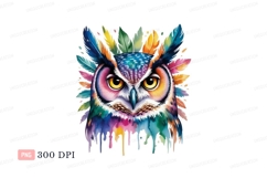 Colorful owl with feathers watercolor Product Image 1