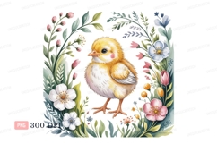 Fluffy chick surrounded by blooming flowers yellow Product Image 1