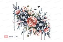 Watercolor floral arrangement with butterflies roses Product Image 1