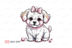 Fluffy white puppy with pink bow image Product Image 1