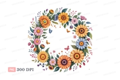 Floral wreath with butterflies sunflowers daisies Product Image 1