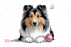 Fluffy dog with christmas ornament sheltie collie Product Image 1