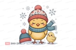 Yellow chicks winter snow baby bird Product Image 1
