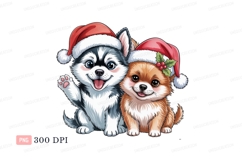 Happy puppies wearing santa hats dogs christmas Product Image 1