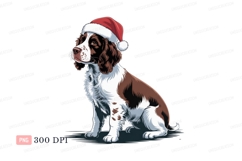Brown white dog wearing santa hat canine animal Product Image 1