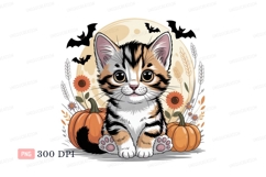Kitten Halloween Moon Pumpkins Bats image Product Image 1