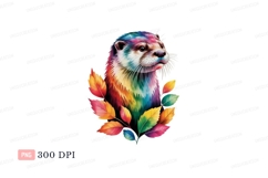 Colorful Otter Surrounded By Autumn Leaves animal wildlife Product Image 1