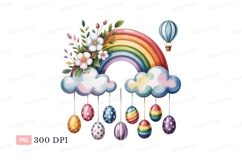 Rainbow clouds floral eggs hot air balloon easter Product Image 1