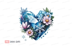 Blue crystal heart with flowers and snowflakes pink Product Image 1