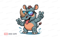Cool rhino making peace signs cartoon sunglasses Product Image 1