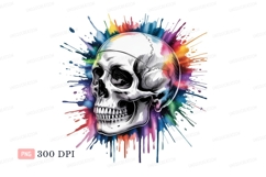 White skull rainbow paint splatter image Product Image 1