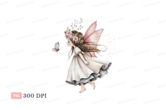 Fairy girl with butterfly and flowers pink Product Image 1