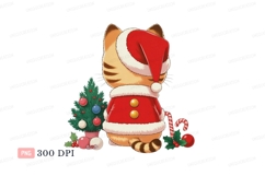 Festive feline in santa suit with christmas tree image Product Image 1