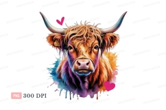 Highland cow colorful splatter hearts animal horns Product Image 1