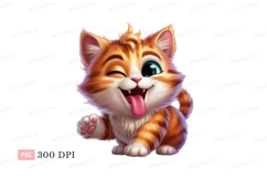 Playful ginger kitten winking tongue out orange white Product Image 1