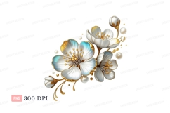 White gold blue flowers pearls image Product Image 1