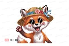 Happy fox wearing hat and sunglasses animal cartoon Product Image 1