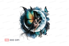 Moonlit fairy with colorful wings and butterflies night Product Image 1
