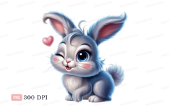 Fluffy bunny winking with pink heart rabbit cute Product Image 1