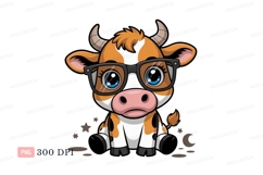 Cute cow wearing glasses cartoon animal Product Image 1