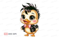 Cute duckling wearing leather jacket and bow tie cartoon Product Image 1