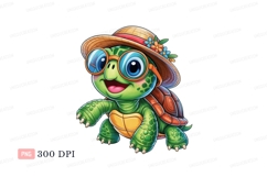 Cheerful turtle wearing hat and glasses reptile animal Product Image 1