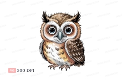 Cute fluffy owl with big blue eyes bird Product Image 1