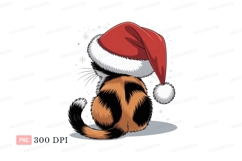 Fluffy calico cat wearing Santa hat christmas Product Image 1