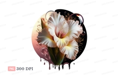Delicate gladiolus flower with liquid drips white pink Product Image 1